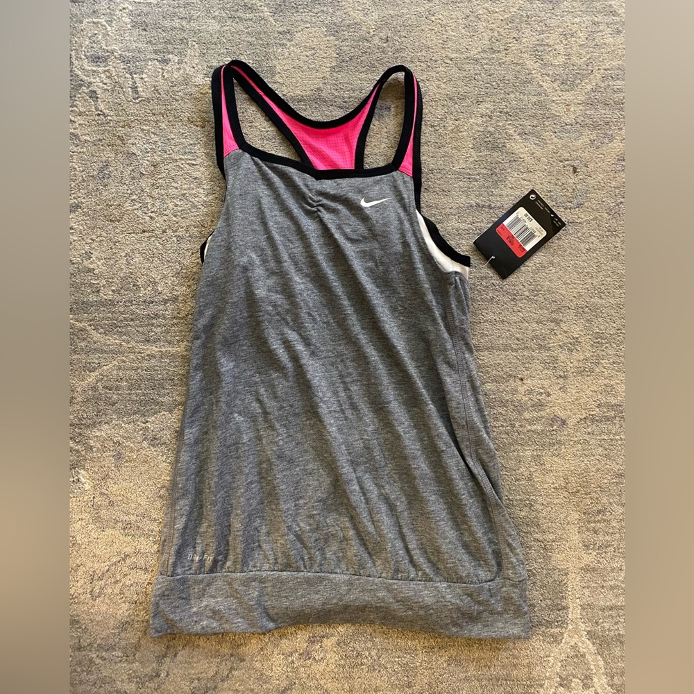 NIKE Girls Youth 2 in 1 Pink Black Dri Fit Cool Cami Tank Top